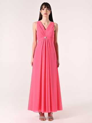 Robe coupe empire en crêpe georgette de couleur rose pâle
