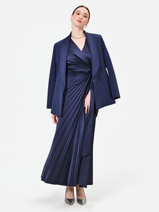 Abito lungo blu navy plissé