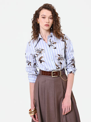 Camicia cropped a righe e fiori