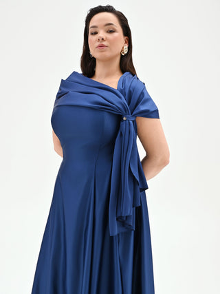Bright Blue Plus Size Satin Stole with Ring
