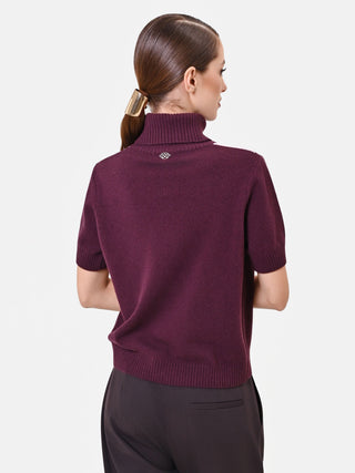 Pull col roulé en viscose bordeaux à motif losanges