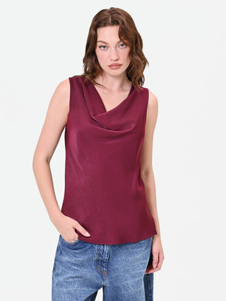 Satin-Top in Bordeaux mit Wasserfallausschnitt
