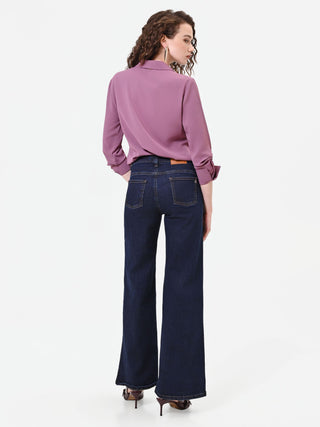 Pantaloni jeans blu navy a palazzo