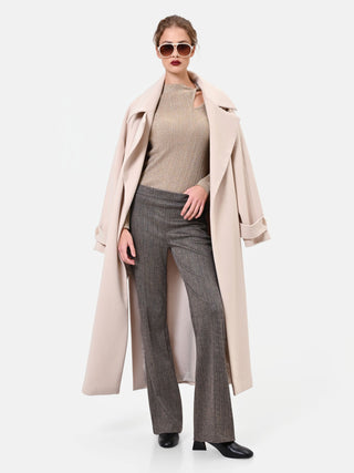 Pantalone dritto tortora beige motivo spigato