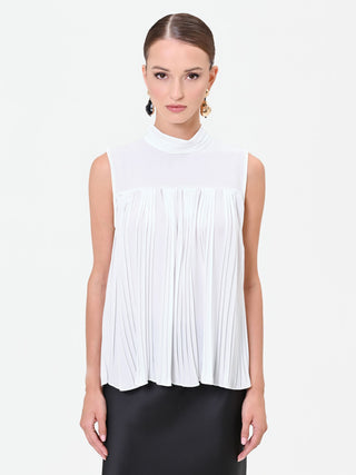 Cream White Pleated Sleeveless Top