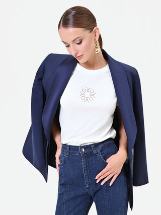Śmietankowobiały T-shirt z geometrycznym detalem