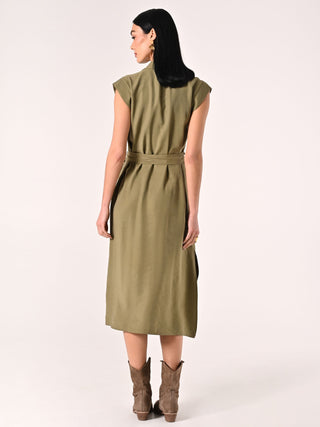 Military Green Viscose Chemise Dress