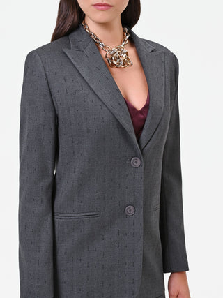 Dark Grey Single-Breasted Jacket with Pinstripe Effect