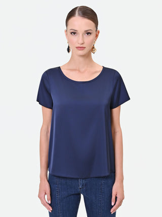 Navy Blue Fluid Satin Blouse