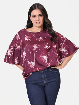 Blusa Curvy bordeaux con maniche a campana