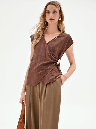 Blusa a portafoglio color cioccolato in viscosa