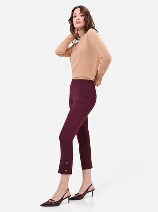 Burgundy Cropped Trousers with Buttoned Hems