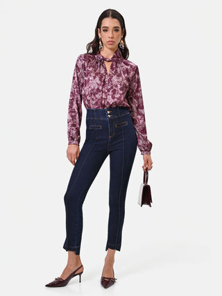 Navy Blue Corset-Waist Jeans