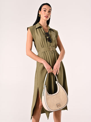 Military Green Viscose Chemise Dress