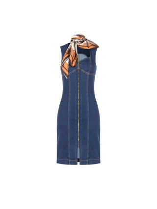 Robe courte en jean bleu à zip apparent