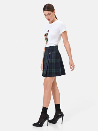 Blue Tartan Viscose-Blend Pleated Skirt
