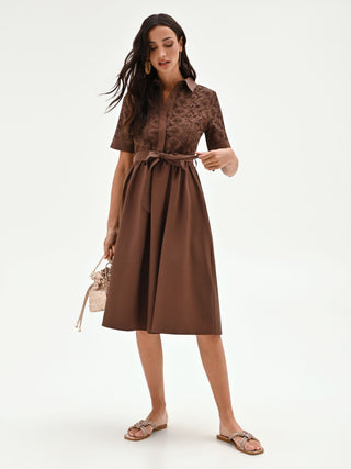 Chocolate Shirt Dress with Broderie Anglaise Bodice