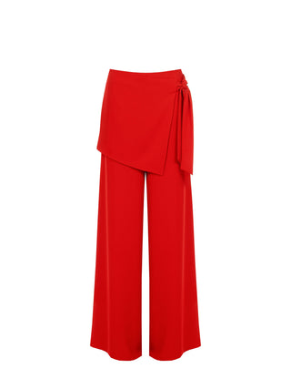 Pantalon palazzo rouge à effet portefeuille