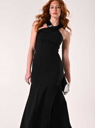 Robe longue noire en tissu stretch