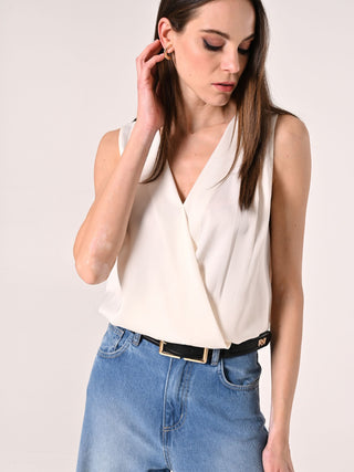 Crossover Top in White Satin