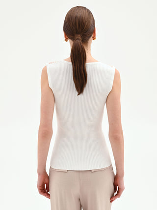 Canotta panna a coste con inserto traforato