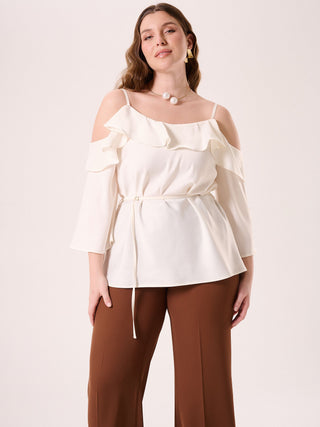Curvy White Blouse with Thin Belt