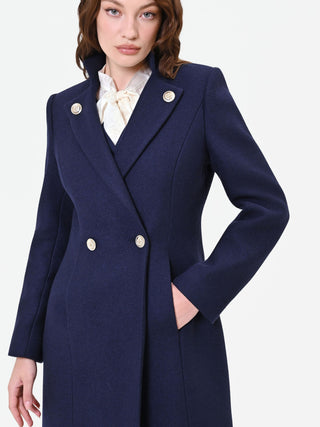 Cappotto blu navy doppiopetto con bottoni decorati