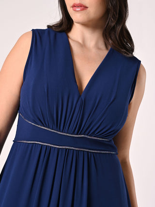 Abito Blu Curvy Lungo con Piping Strass