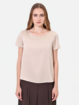 Taupe Beige Satin Blouse