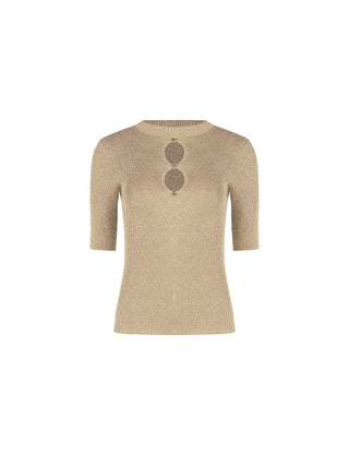 Gold Viscose Top with Cut-Out and Jewel Buttons