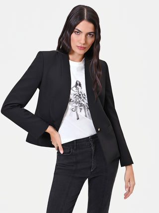 Single-breasted jacket in technical fabric with a stand-up collar