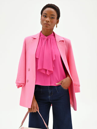 Top fuxia in georgette con rouche a cascata