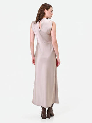Robe longue beige taupe à nœud et drapé