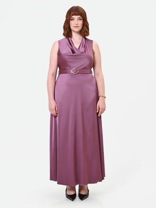 Curvy Antique Rose Long Satin Dress with Belt