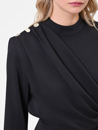 Brown Asymmetrical Draped Sheath Dress