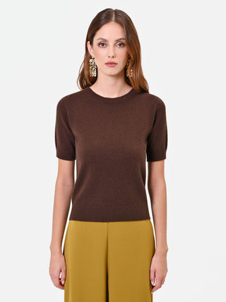 Maglia in lana marrone a maniche corte