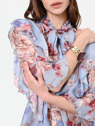 Sky Blue Floral Bow Blouse