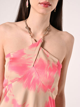 Abito con collo Gioiello Beige Scuro & Rosa Camelia