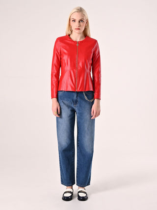Red Faux-Leather Jacket