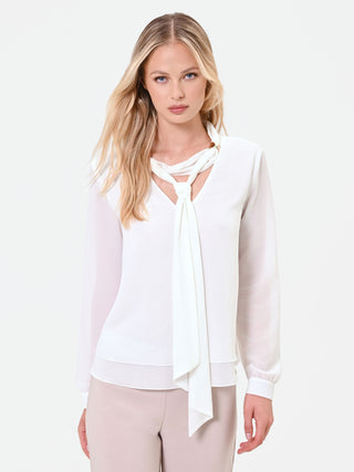 White Tie-Neck Blouse