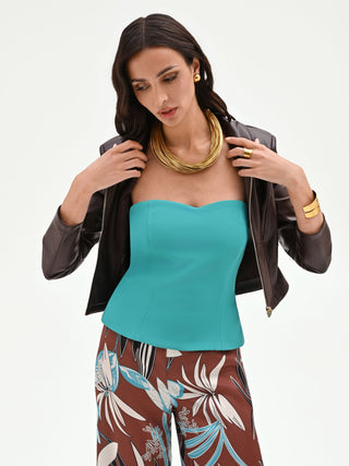 Top bustier turquoise à décolleté cœur