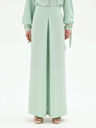 Pantalone palazzo verde menta con spacco frontale