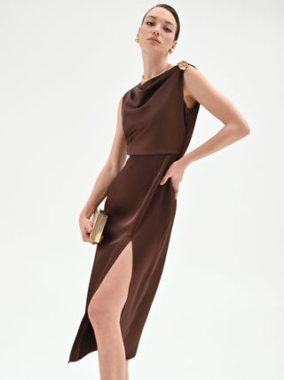Chocolate-colored midi dress