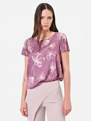 Altrosafarbene Bluse mit Blumenprint