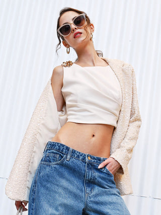 Asymmetric Cream Top with Gold Detail