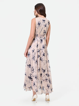 Long Blue Floral Print Dress