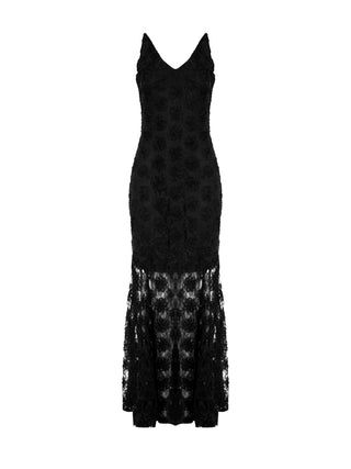 Langes schwarzes Mermaid-Kleid mit floraler Textur