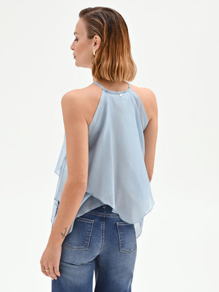 Sky Blue Asymmetric Ruffle Top