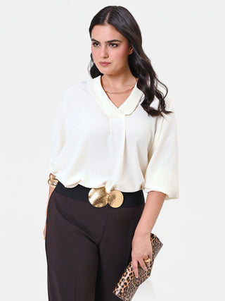 Blusa Curvy  panna con collo a scialle