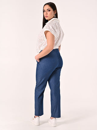 Pantaloni Curvy in Chambray con Strass